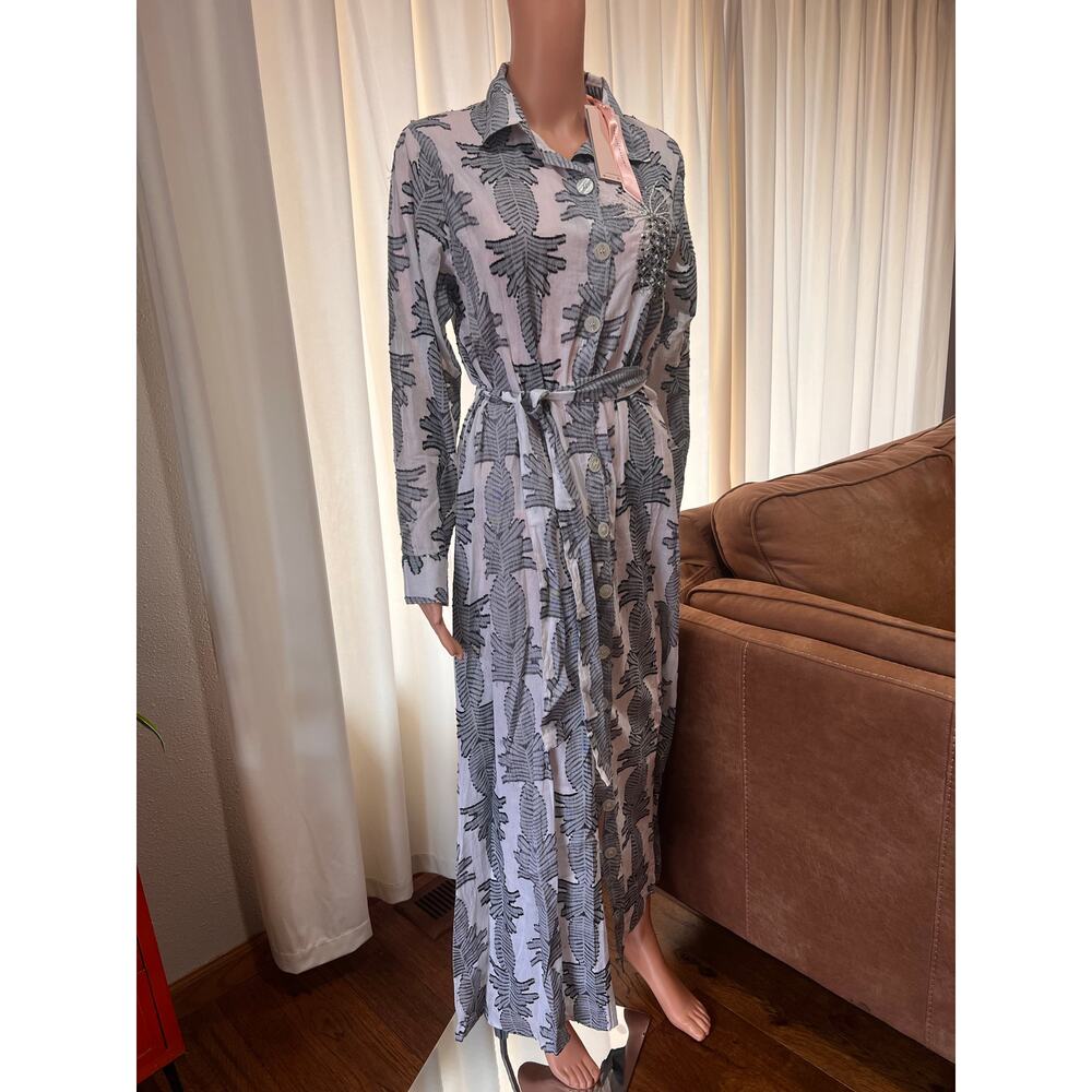 Alessia Massimo XL Shirt Dress New Pineapple Beading 100% Cotton Resort Vacation